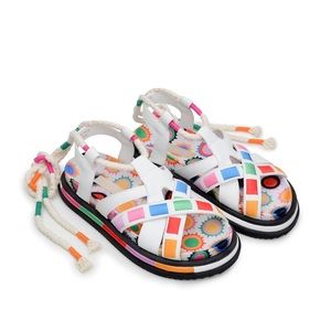 Farm Rio off white sunset anatomic sandal with back tie multi colored size 6